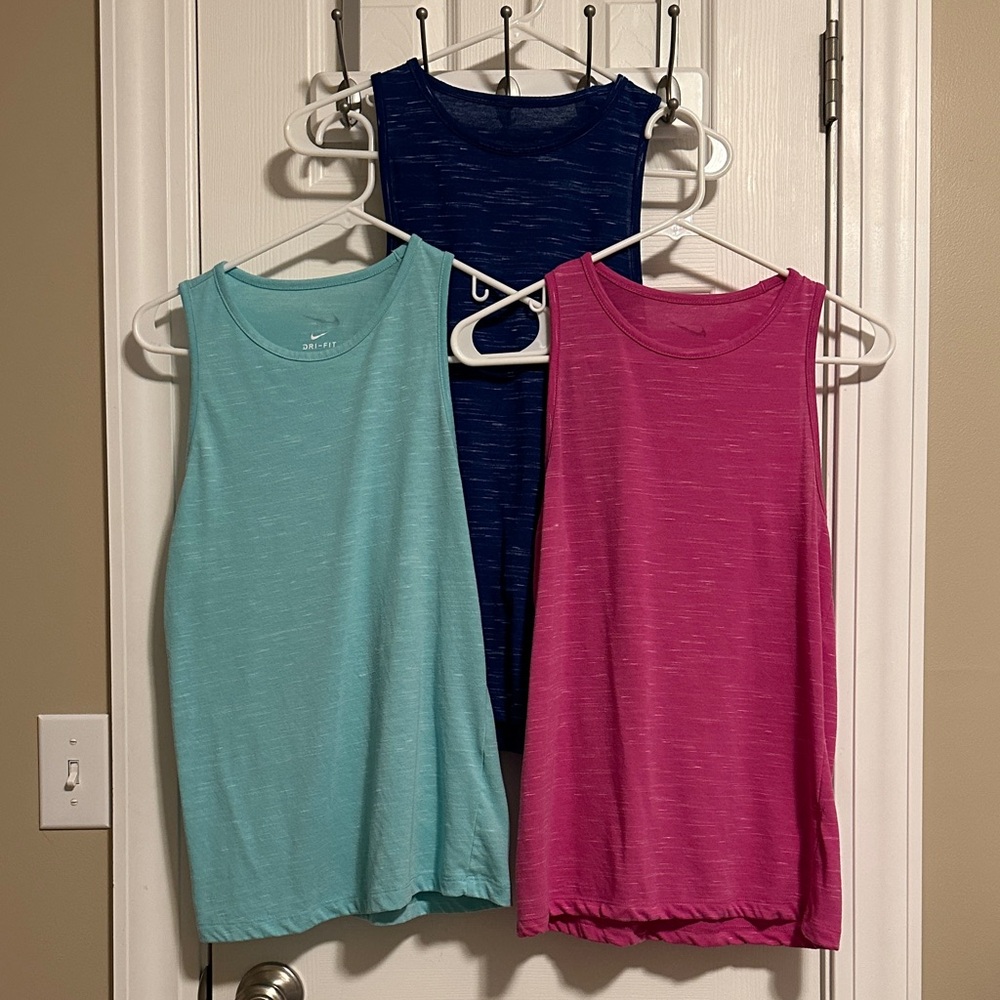 Bundle of 3 Nike Women's Sleeveless Tops - Blue, Pink, and Teal. Dri fit small.
